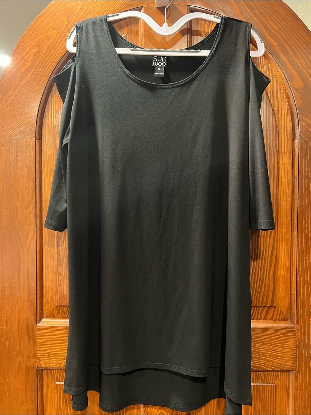 Clara Sun Woo Black Cold-Shoulder Tunic Top
